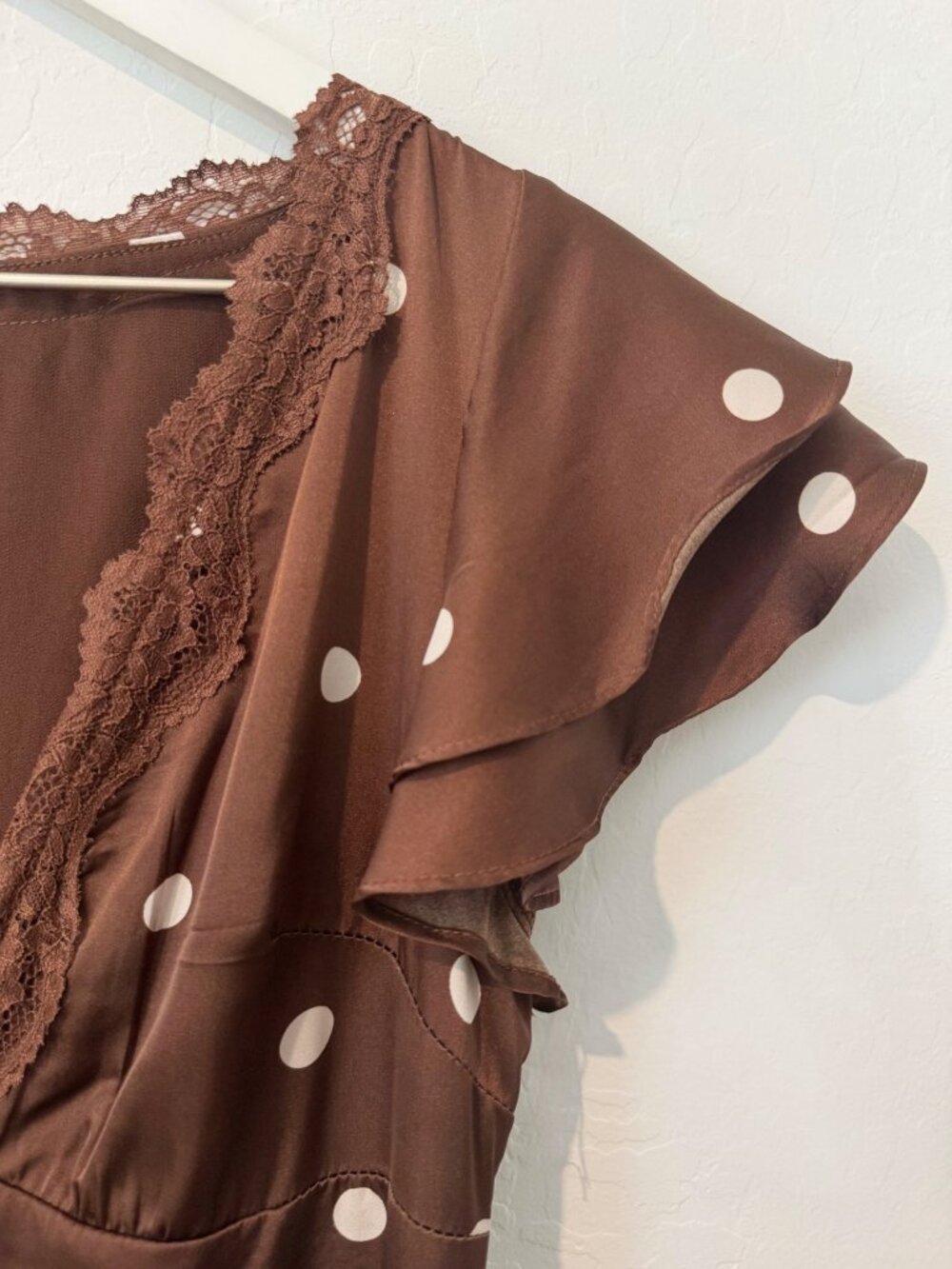 Petal and Pup Arella Maxi Dress Size 6 Brown Polka Dot Lace Trim Satin Romantic - Picture 7 of 14